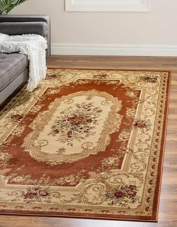 Rugs.com Chateau Collection Rug – 8' x 10' Brick Red Medium Rug Perfect for Living Rooms, Large Dining Rooms, Open Floorplans