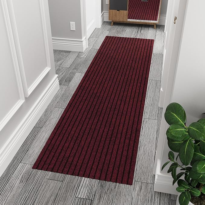 Ottomanson 2'7" x 7' Hallway Runner with Scraper Pile Extra Durable Non-Slip Rug Mat for Indoor & Outdoor Use - Ideal for Kitchen, Entryway, Patio & Garage - High-Traffic Carpet, Red