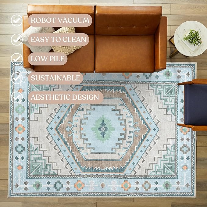 Oriental Rug. Washable Vintage Turkish Oushak Antique Inspired Area Rugs. Runner Rugs Luxury Living Room Bedroom Bathroom Kitchen Nursery Home Office (856GG, 7'5" x 9'8")