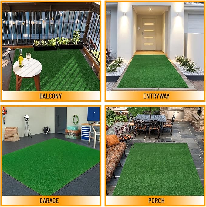 Ottomanson Artificial Grass Turf 6'6" x 50' Indoor Outdoor Faux Grass Rug with Drainage Holes, Customizable with Extra Long Size Options, Perfect for Patio Lawn Balcony Weddings Photoshoot Backdrop