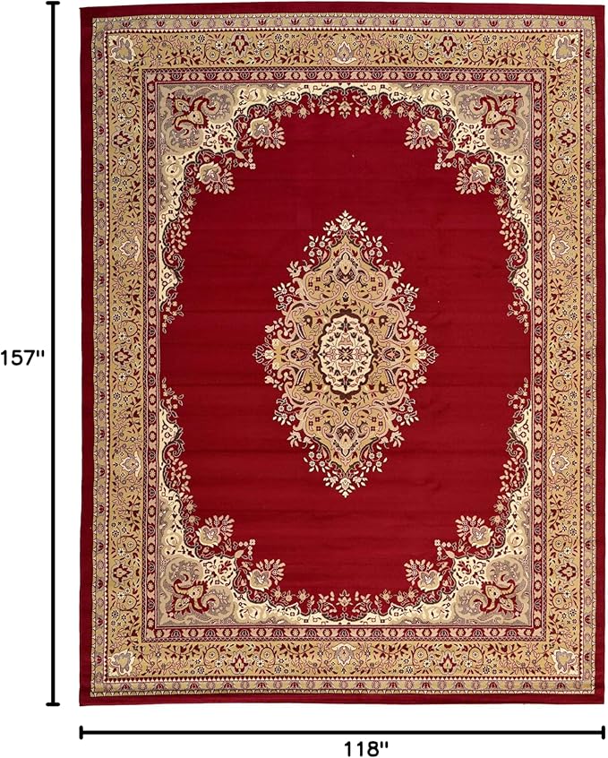 Unique Loom Reza Collection Traditional Persian Style Area Rug, 9 ft 10 in x 13 ft, Burgundy/Ivory