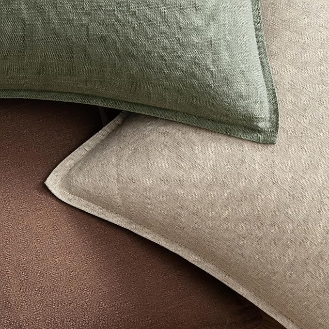 EMEMA Throw Pillow Covers Decorative Linen Pillow Covers 26x26 Inch Light Olive Green Boho Farmhouse Neutral Couch Throw Pillows for Bed Pack of 2 Accent Pillowcase Modern Sofa Cushion Livingroom Home