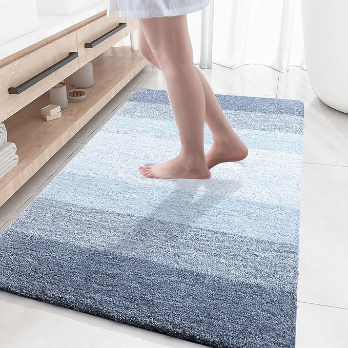 OLANLY Bathroom Rugs Mat 59x35, Extra Soft Absorbent Microfiber Bath Rugs, Rubber Backing, Quick Dry, Machine Washable Bath Mats for Bathroom Floor, Tub and Shower, Home Decor Accessories, Blue