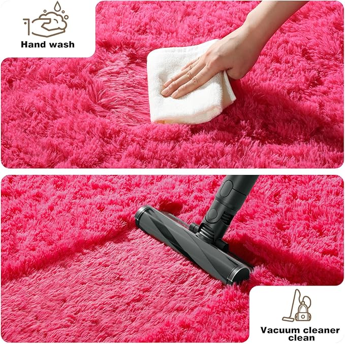 6x9 Area Rugs for Living Room, Fluffy Large Rugs for Bedroom, Soft Shag Fuzzy Non-Slip Carpet for Kids Boys and Girls Nursery Room Dorm Indoor Home Decor (Hot Pink, 6ft x 9ft)
