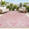 JONATHAN Y Boho Medallion Indoor Outdoor Area Rug 5X8 Light Gray/Fuchsia, Estrella Textured Weave for Backyard, Patio, Porch, Easy-Cleaning, High Traffic, Pet-Friendly, Non-Shedding (SMB105F-5)