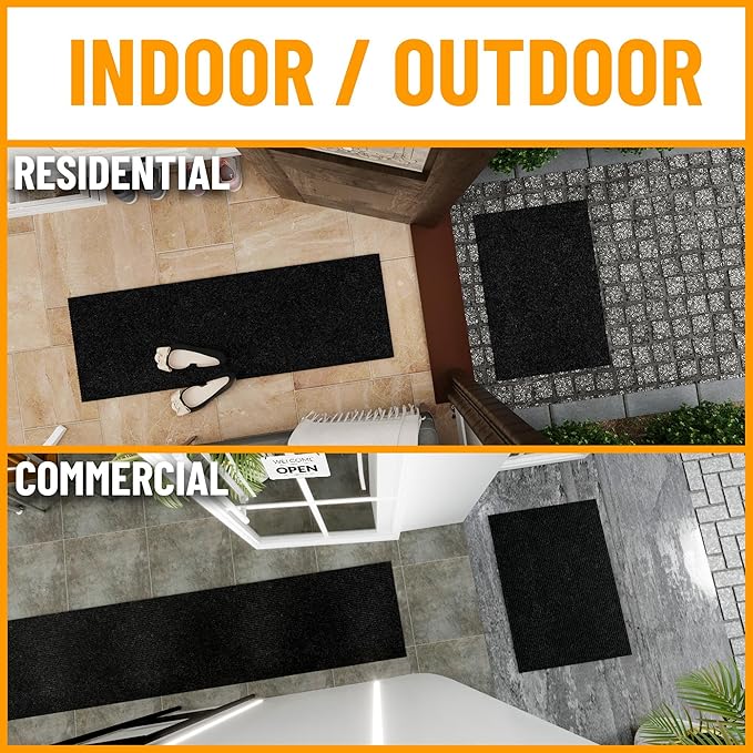 Ottomanson 3'11" x 38' Hallway Runner with Scraper Pile - Extra Durable Non-Slip Rug Mat for Indoor & Outdoor Use - Ideal for Kitchen, Entryway & Garage - High-Traffic Carpet, Black