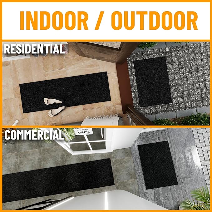 Ottomanson 3'11" x 46' Hallway Runner with Scraper Pile - Extra Durable Non-Slip Rug Mat for Indoor & Outdoor Use - Ideal for Kitchen, Entryway & Garage - High-Traffic Carpet, Black