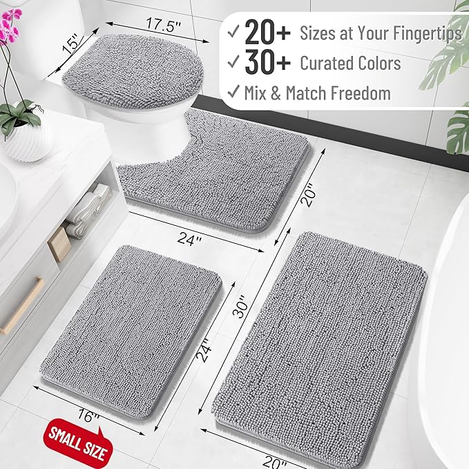 OLANLY Bathroom Rugs 47x32, Extra Soft Absorbent Chenille Bath Rugs, Rubber Backing Quick Dry, Machine Washable Bath Mats for Bathroom Floor, Tub and Shower, Home Decor Accessories, Grey