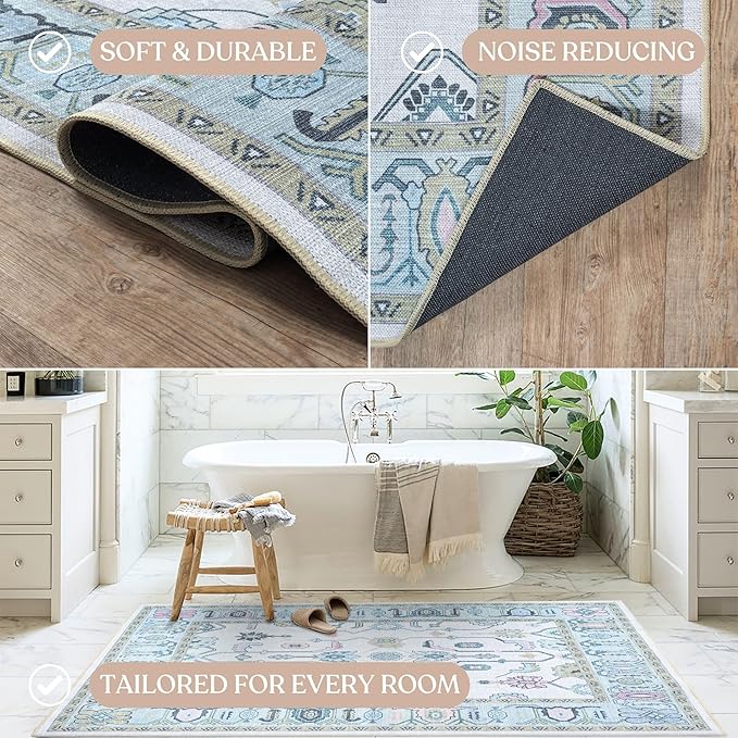 Cream Green Oushak Rug, Modern, Vintage, Turkish, Eclectic, Floral, Pastel, Washable, Oversized, Extra Large Area Rugs for Living Room, Dining, Bedroom, Lounge 9'5"x14'