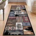 Rustic Country Woodland Rug, 4x12ft, Bohemian Forest Woodland Animal Bear Wolf Multicolor Country Rug, Southwestern Native American Hunting Hallway Carpet, Washable Fade Resistant Throw Rug
