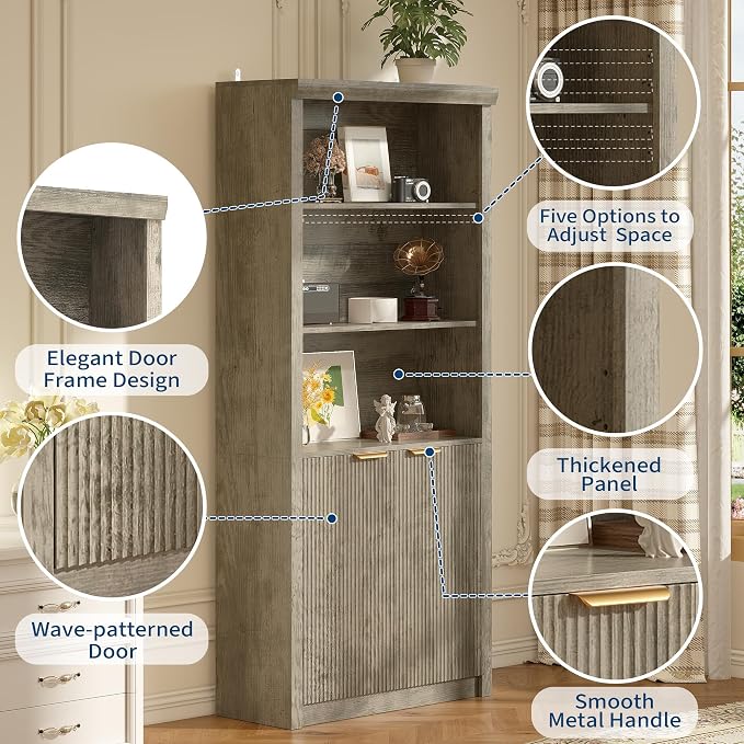 Tall Book Shelf and Bookcase 2 PCS, 31.5" Wide Wooden Bookcase
