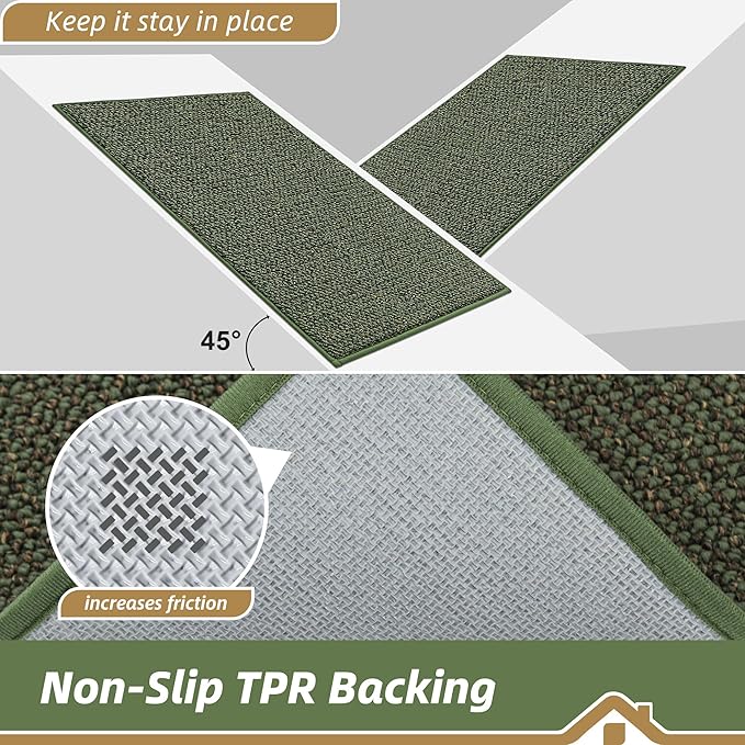 BEQHAUSE Dirt Trapper Door Mat 20" x 32", Non-Slip Washable Doormats Entrance Mat, Dirt Resistant and Absorbent Welcome Mat, Low Profile Floor Mats for Front Back Door and Entryway, Green