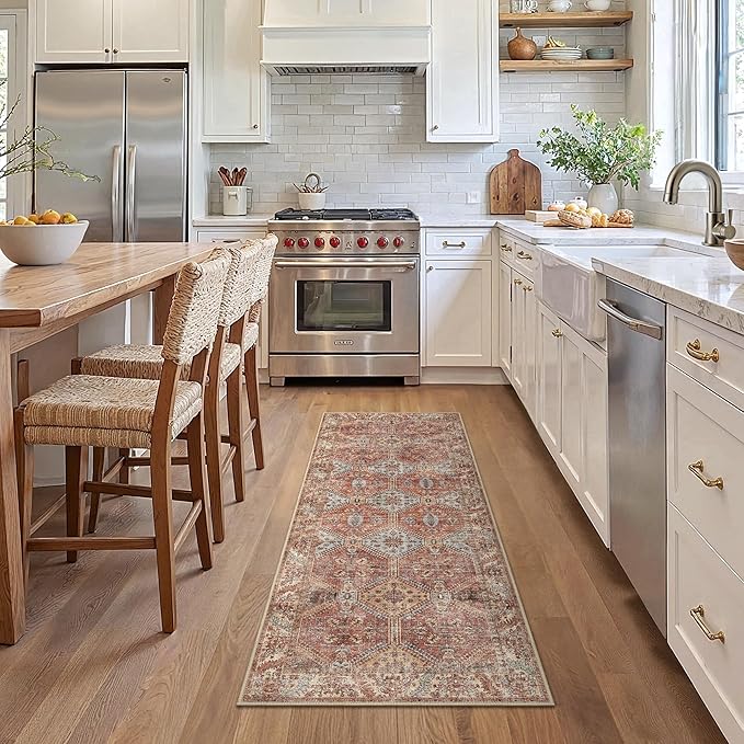 Bavni Clearance 2x5 Runner Rug Non Slip, Machine Washable Rug Runners for Hallways, Vintage Distressed Print Kitchen Runner, Low Pile Lightweight Carpet Runner for Entryway Laundry Bedroom, Spice Sky