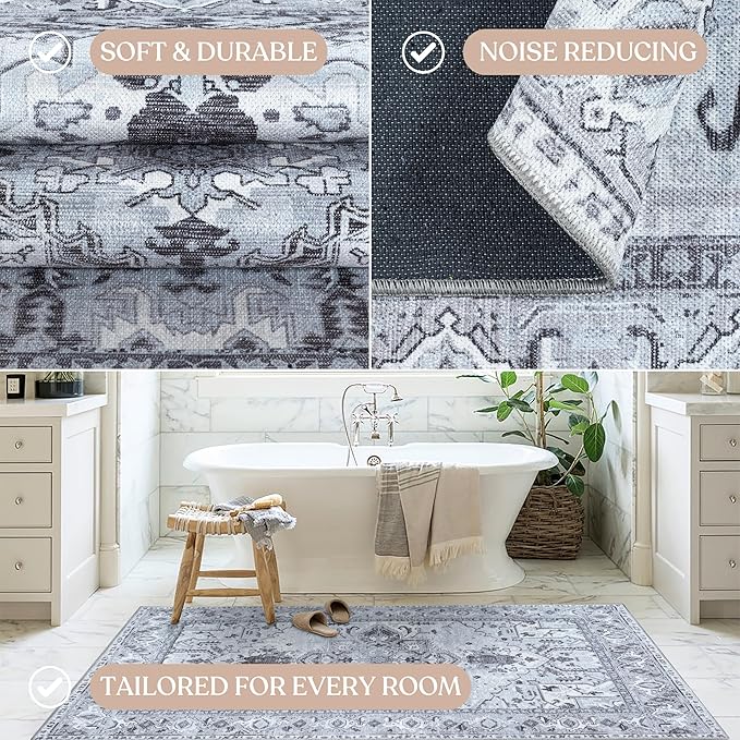 Washable Area Rug. Modern Farmhouse. Vintage. Turkish. Bohemian. Distressed. Oriental. Traditional. Rugs for Living Room. Dining. Bedroom. Office. Entryway. Foyer. (861GG, 5'9 x 8'9)