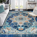 Easy-Going Area Rug 5x7 Washable Boho Rugs for Living Room Non-Slip Bedroom Rug Low Pile Lightweight Tangerine Vintage Throw Rug for Dining Room Kitchen Home Office Carpet, Floral Aqua Yellow