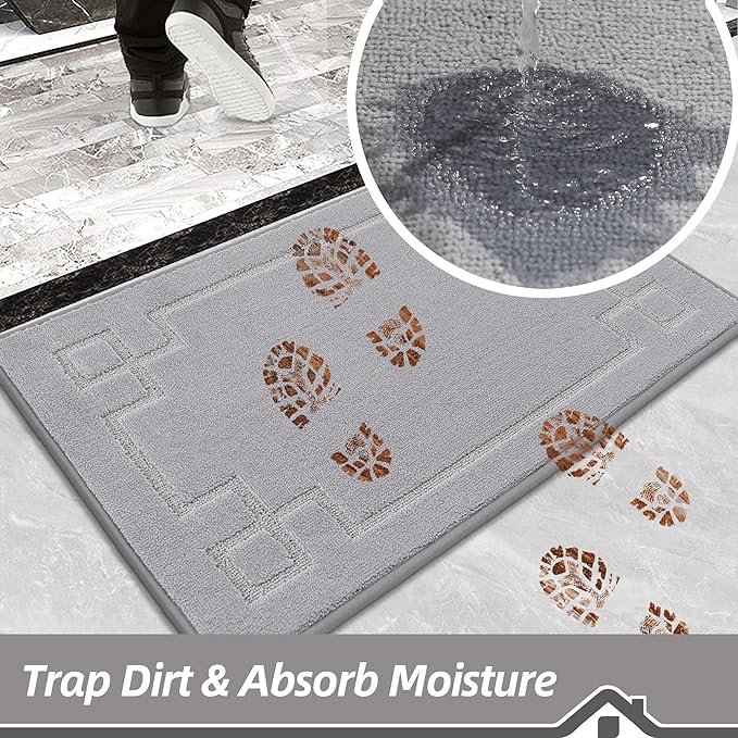 BEQHAUSE Door Mat 32" x 48", Non-Slip Door Mats Indoor Entryway Rugs Washable Low-Profile Absorbent and Stain Resist Floor Mats, Dog Door Mat for Front Back Door, Muddy Wet Shoes & Paws, Light Grey