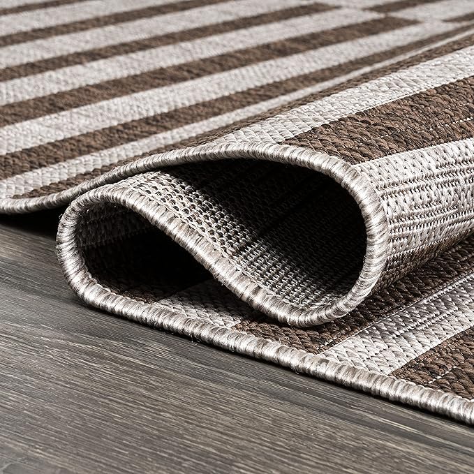 JONATHAN Y Offset Stripe Indoor Outdoor Area Rug 8X10 Beige/Brown, Sukie Modern for Backyard, Patio, Porch, Easy-Cleaning, High Traffic, Pet-Friendly, Non-Shedding (SMB133A-8)