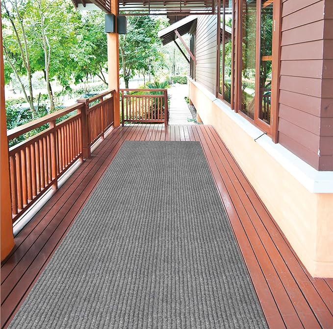 Ottomanson 2'7" x 47' Hallway Runner with Scraper Pile - Extra Durable Non-Slip Rug Mat for Indoor & Outdoor Use - Ideal for Kitchen, Entryway & Garage - High-Traffic Carpet, Gray