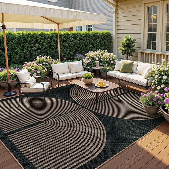 Lahome Modern Rainbow Easy Jute Rug, 6x9 Area Rugs for Living Room Outdoor Patio Washable Indoor Outdoor Dining Room Carpet, Farmhouse Large Non Slip Carpet for Bedromm Backyard Office