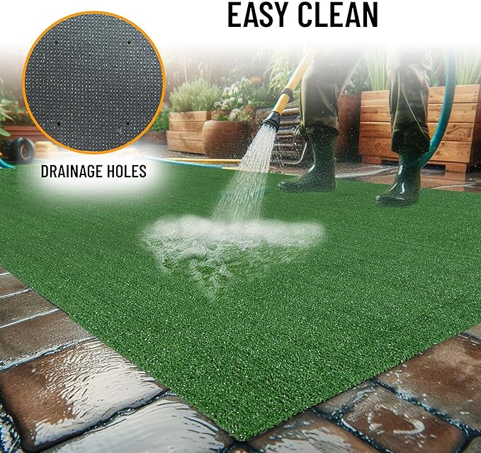 Ottomanson Artificial Grass Turf 2'7" x 30 Indoor Outdoor Faux Grass Rug with Drainage Holes, Customizable with Extra Long Size Options, Perfect for Patio Lawn Balcony Weddings Photoshoot Backdrop