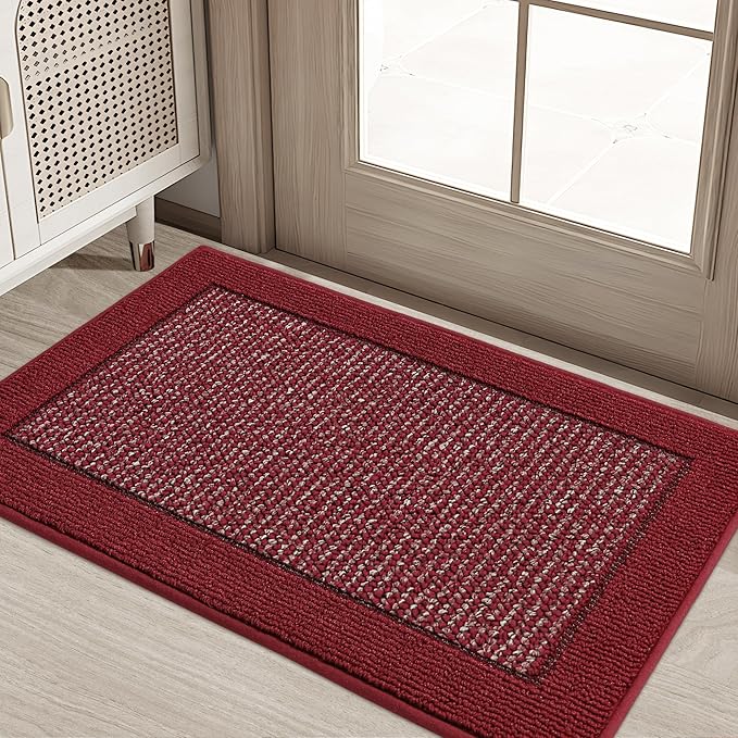 BEQHAUSE Indoor Door Mat 20" x 32", Dirt Trapper Door Mats Non-Slip Entryway Rugs Washable, Resist Dirt Absorbent Welcome Mat, Low Profile Floor Mats for Front Back Door and Entryway, Red