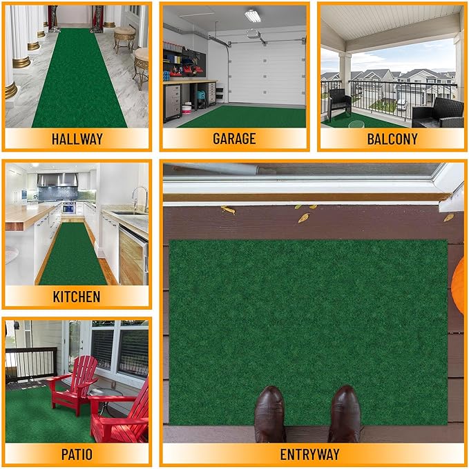 Ottomanson 2'7" x 39' Hallway Runner with Scraper Pile - Extra Durable Non-Slip Rug Mat for Indoor & Outdoor Use - Ideal for Kitchen, Entryway & Garage - High-Traffic Carpet, Green