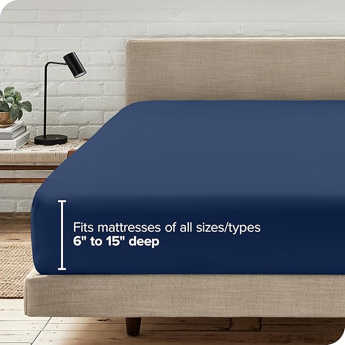 Bare Home Fitted Bottom Sheet Full Size - Premium 1800 Microfiber - Ultra-Soft Hotel Luxury - Deep Pocket - Durable and Long Lasting (Full, Dark Blue)