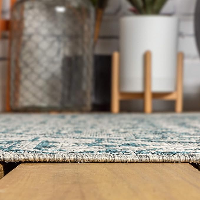 JONATHAN Y Boho Medallion Indoor Outdoor Octagon Area Rug 8 Ft Teal/Gray, Estrella Textured Weave for Backyard, Patio, Porch, Easy-Cleaning, High Traffic, Pet-Friendly, Non-Shedding (SMB105C-8TGN)