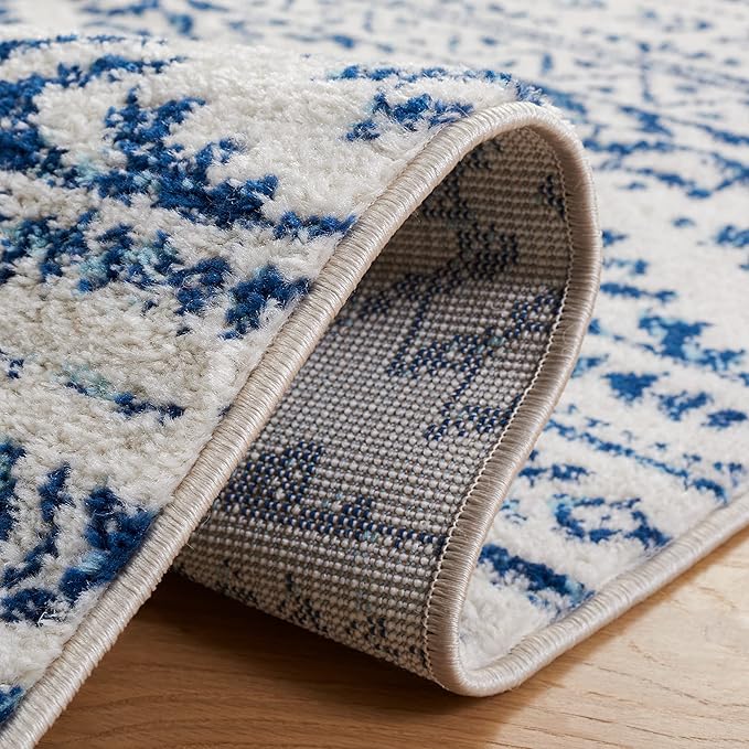 SAFAVIEH Tulum Collection Area Rug - 6'7" Square, Ivory & Navy, Moroccan Boho Tribal Design, Non-Shedding & Easy to Clean, Ideal for Living Room, Bedroom, Dining Space (TUL272D)