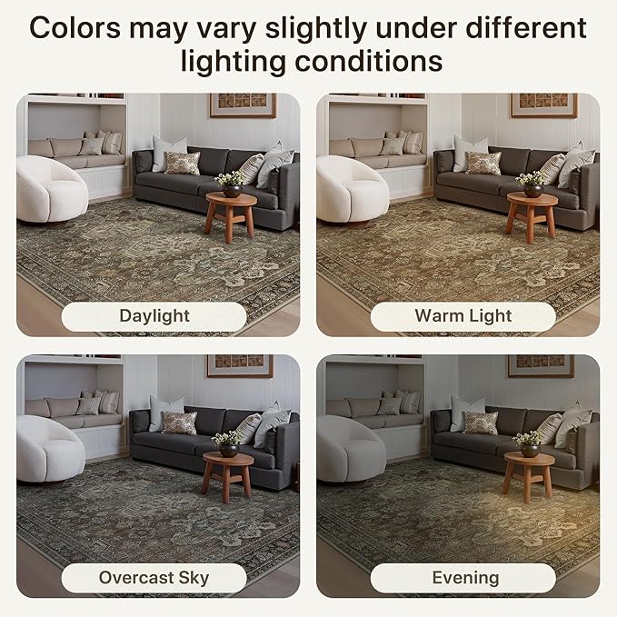 Bavni 3x5 Area Rug for Living Room Bedroom, Washable Boho Print Vintage Aesthetic Rug, Ultra-Thin Low Pile Rugs for Entryway Playroom with Non Slip Backing, Brown