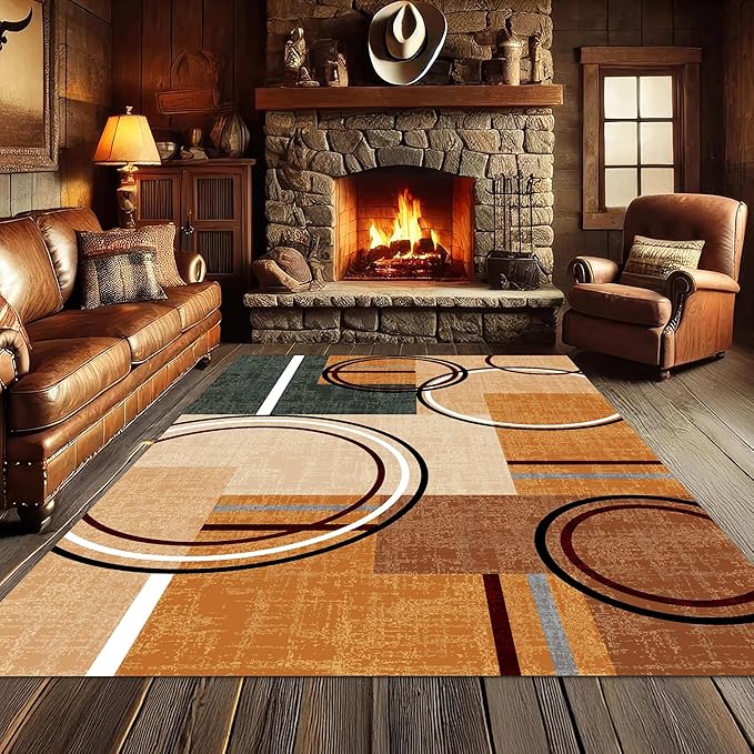 Modern Wavy Circles Area Rug 3x4ft, Geometric Design Low Pile Carpet, Soft & Non-Slip Washable Mat for Living Room, Bedroom, Dining Room