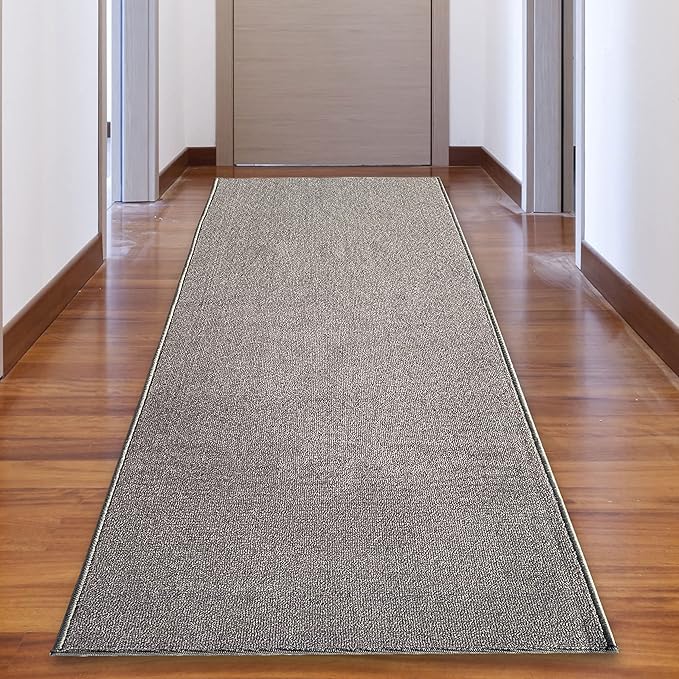 Custom Made Runner Rug Low Pile with Rubber Backing for Kitchen Foyer Hallway Entry Choose Your Length Size 26 Inch Wide Solid and Plain Grey Color (13 feet x 26 inch)