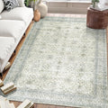 ReaLife Rugs Machine Washable Area Rug Runner - Living Room Bedroom Bathroom Kitchen Entryway Office - Padded Low Pile Stain Resistant Premium - Boho Farmhouse Vintage - BEV - Green 3' x 5'