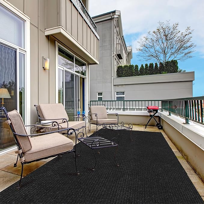 Ottomanson 3'11" x 32' Hallway Runner with Scraper Pile - Extra Durable Non-Slip Rug Mat for Indoor & Outdoor Use - Ideal for Kitchen, Entryway & Garage - High-Traffic Carpet, Black