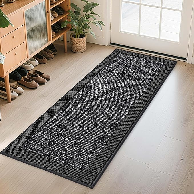 BEQHAUSE Indoor Door Mat 24" x 60", Dirt Trapper Door Mats Non-Slip Entryway Rugs Washable, Resist Dirt Absorbent Welcome Mat, Low Profile Floor Mats for Front Back Door and Entryway, Charcoal