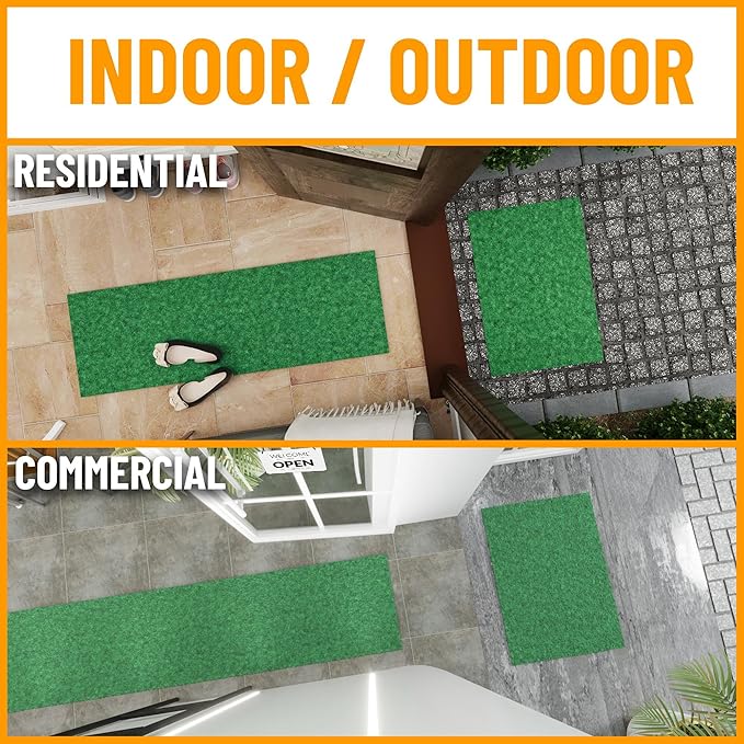 Ottomanson 6'6" x 9' Mud Mat Area Rug Scraper Carpet - Non-Slip, Dirt Trapping for Indoor & Outdoor Use - Ideal for Entryway, Garage, Kitchen, Patio & High-Traffic Areas, Green
