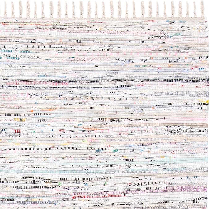 SAFAVIEH Rag Rug Collection Runner Rug - 2'3" x 10', Ivory & Multi, Handmade Boho Stripe Cotton, Ideal for High Traffic Areas in Living Room, Bedroom (RAR121G)