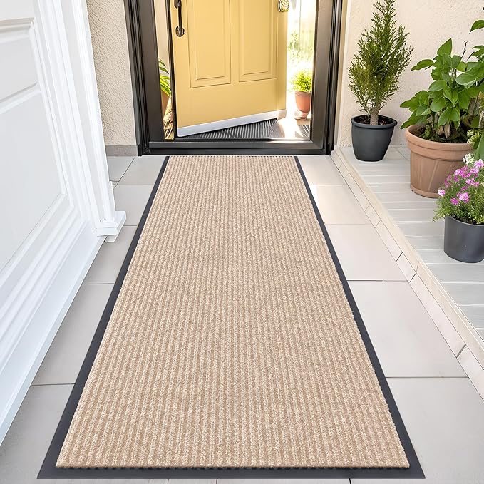 OLANLY Front Door Mat Indoor Outdoor Entrance, Waterproof Heavy Duty Doormat, Fade Resistant, Low Profile, Easy Clean Patio Porch Welcome Floor Mats for Entry, 47x23, Beige