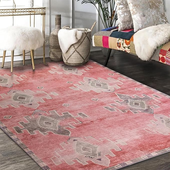 Fame Rugs Turkish Rug. Washable Vintage Oriental Antique Inspired Traditional Doormat Small Modern Area Rugs Luxury Entryway Entry Bedroom Bathroom Kitchen (379PP, 2'5 x 13'1)