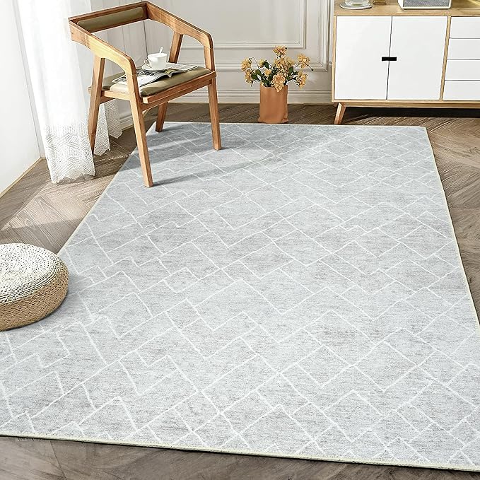 Bloom Rugs Washable Non-Slip 5' x 7' Rug - Gray/Pebble Striped Area Rug for Living Room, Bedroom, Dining Room, and Kitchen - Exact Size: 5' x 7'