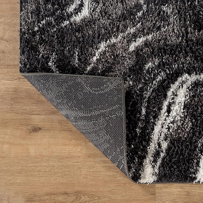 Rugshop Abstract Marble Shag Runner Rug Anthracite Dark Gray 2' 3" x 8' Perfect for Hallways, Kitchens, or Behind The Sofa