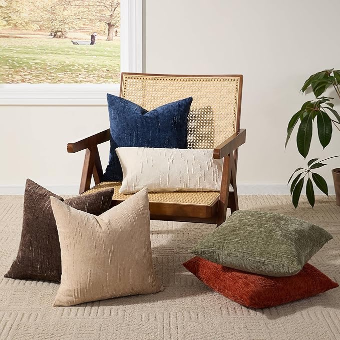 Set of 2 Soft Textured Throw Pillow Covers 24x24, Invisible Zipper Neutral Cushion Cases, Easy - Care Decorative Farmhouse Decor for Living Room Couch (Dark Brown, 24" x 24" (Pack of 2))