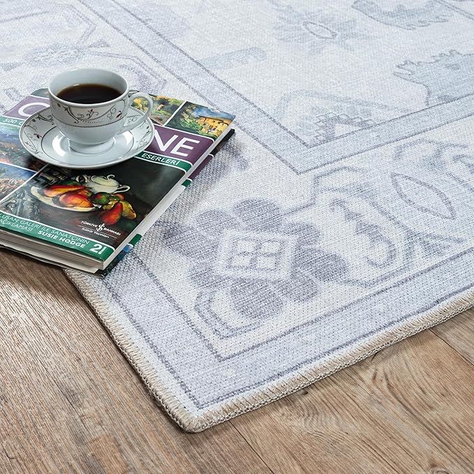 Beige Oushak Rug, Modern, Vintage, Turkish, Eclectic, Floral, Pastel, Washable, Extra Large Area Rugs for Living Room, Dining, Bedroom, Lounge, 9'x12'