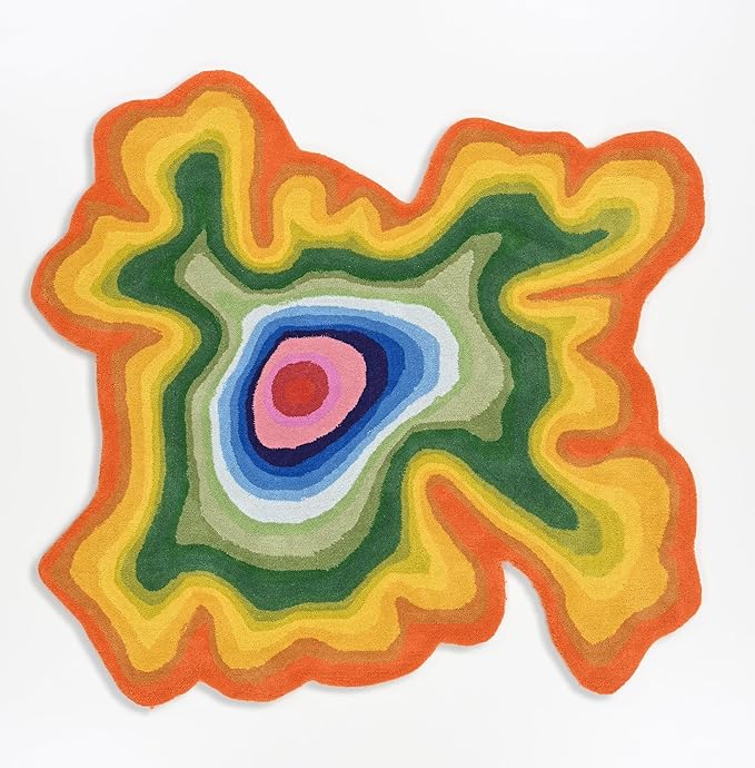 Irregular Shaped Handmade Wool Area Rug | Modern Colourful Stripe Premium Carpet | Perfect for Living Room, Bedroom, Dining Room & Home Decor (Rainbow, 7x7 ft)