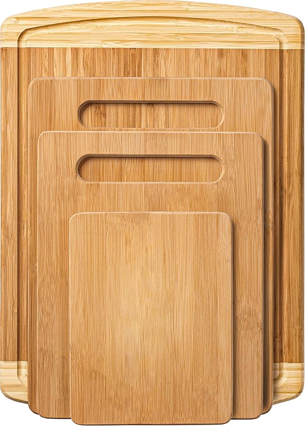 Bamboo Cutting Board Set of 4 - Wooden Cutting Boards for Kitchen with Juice Groove - Large Butcher Block, Cheese Board & Charcuterie Board for Meat, Vegetables, and Cheese - Great Kitchen Gift