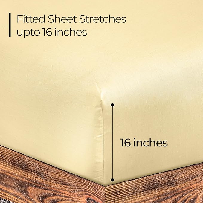 ROYALE LINENS 300 Thread Count 100% Long Staple Combed Cotton Fitted Sheet Queen - Super Soft Deep Pocket Bottom Sheet - Fitted Sheets Only - Elastic Sheets (Queen, Light Yellow)