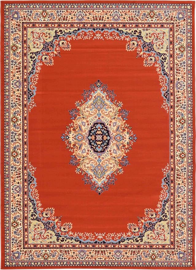 Unique Loom Reza Collection Traditional Persian Style Area Rug, 7 x 10 ft, Terracotta/Ivory
