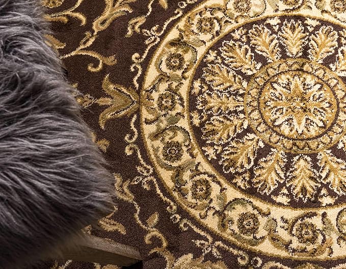 Unique Loom Versailles Collection Traditional Classic Medallion Floral Motif Area Rug (10' 0 x 13' 0 Rectangular, Brown/ Ivory)