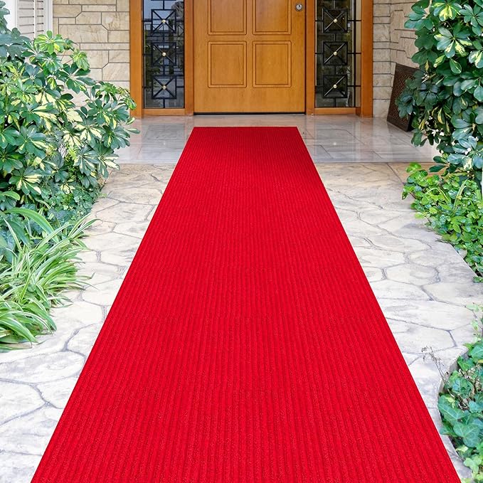 Ottomanson 2' x 38' Hallway Runner with Scraper Pile - Extra Durable Non-Slip Rug Mat for Indoor & Outdoor Use - Ideal for Kitchen, Entryway, Patio & Garage - High-Traffic Carpet, Red