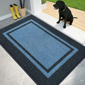 PURRUGS Dirt Trapping Door Mat 34" x 60", Non-Slip/Skid Machine Washable Entryway Rug, Shoes Scraper, Area Rug, Super Absorbent Welcome Mat for Muddy Wet Shoes and Paws, Light Blue & Navy